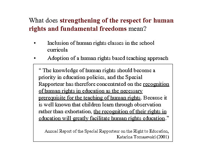 What does strengthening of the respect for human rights and fundamental freedoms mean? •