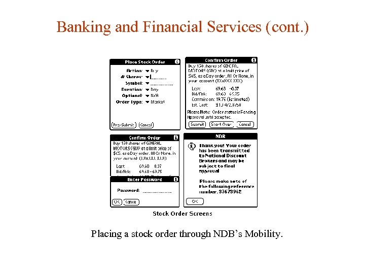Banking and Financial Services (cont. ) Placing a stock order through NDB’s Mobility. 
