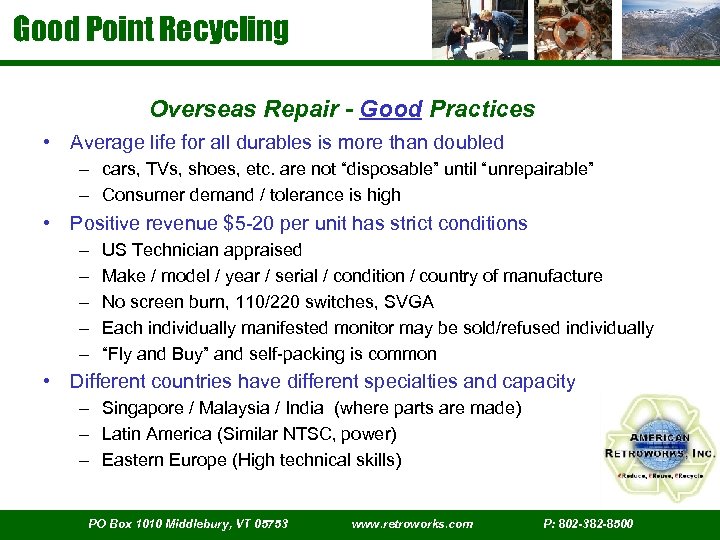 Good Point Recycling Overseas Repair - Good Practices • Average life for all durables