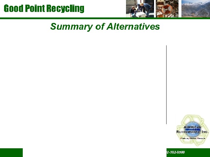 Good Point Recycling Summary of Alternatives PO Box 1010 Middlebury, VT 05753 www. retroworks.