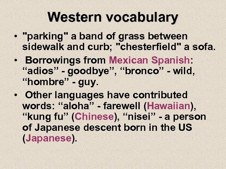 Western vocabulary • 