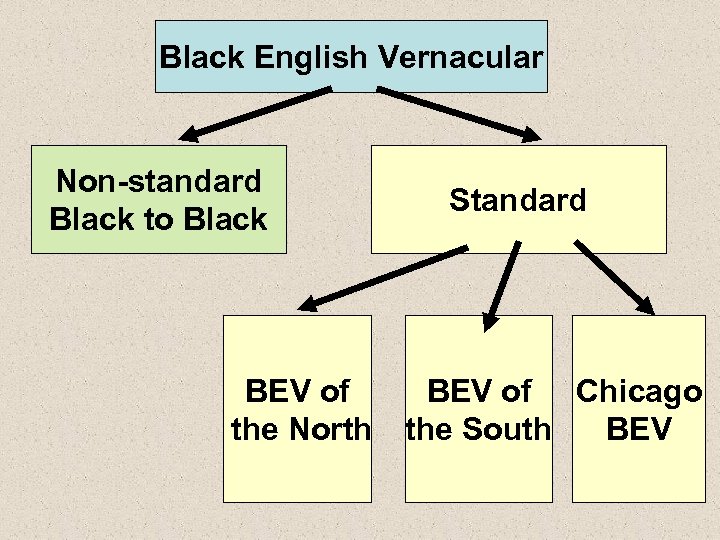 Black English Vernacular Non-standard Black to Black BEV of the North Standard BEV of