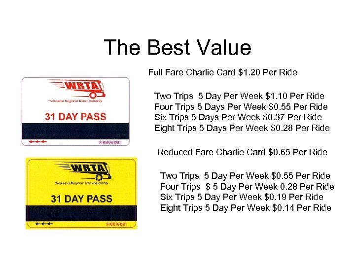 The Best Value Full Fare Charlie Card $1. 20 Per Ride Two Trips 5