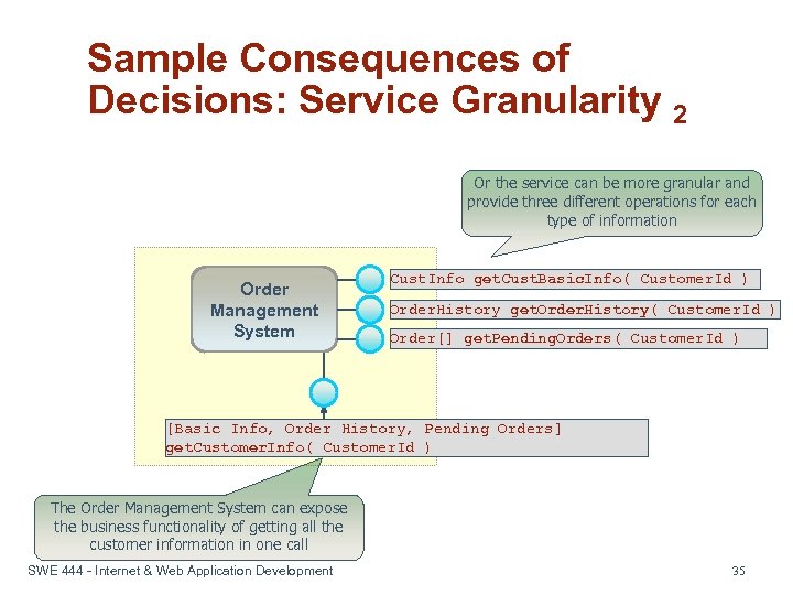 Sample Consequences of Decisions: Service Granularity 2 Or the service can be more granular