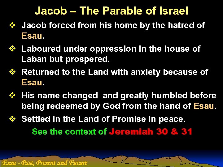 Jacob – The Parable of Israel v Jacob forced from his home by the