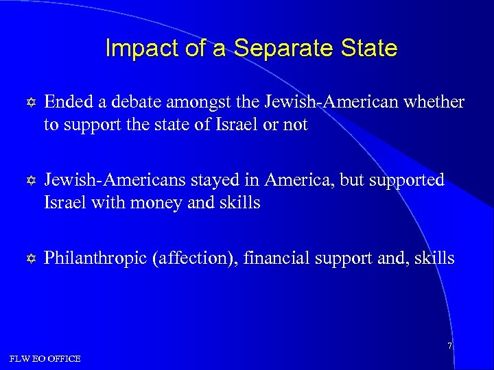 Impact of a Separate State Y Ended a debate amongst the Jewish-American whether to