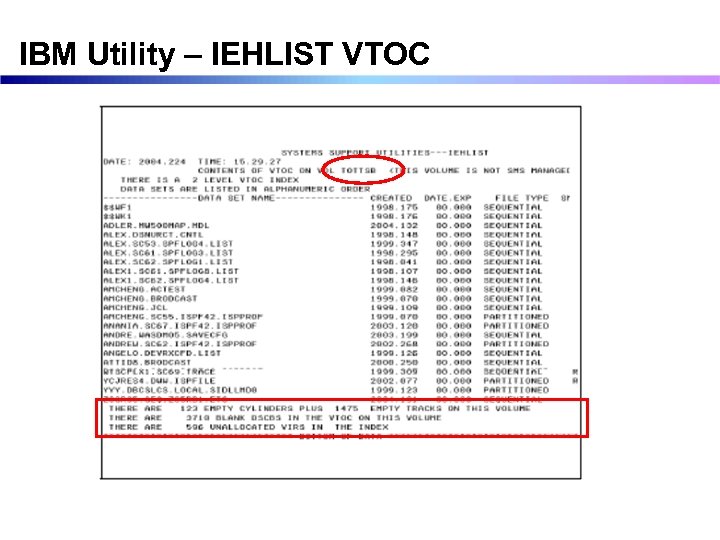 IBM Utility – IEHLIST VTOC 