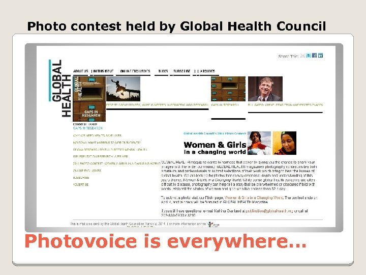 Photo contest held by Global Health Council Photovoice is everywhere… 