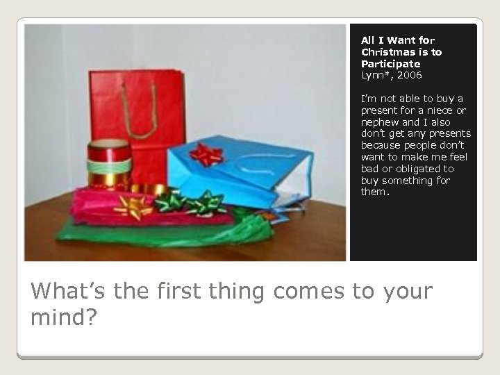 All I Want for Christmas is to Participate Lynn*, 2006 I’m not able to