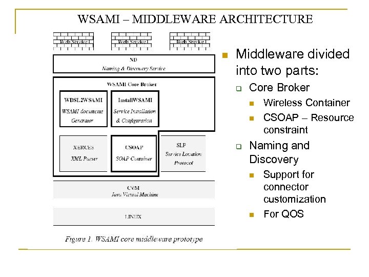 WSAMI – MIDDLEWARE ARCHITECTURE n Middleware divided into two parts: q Core Broker n