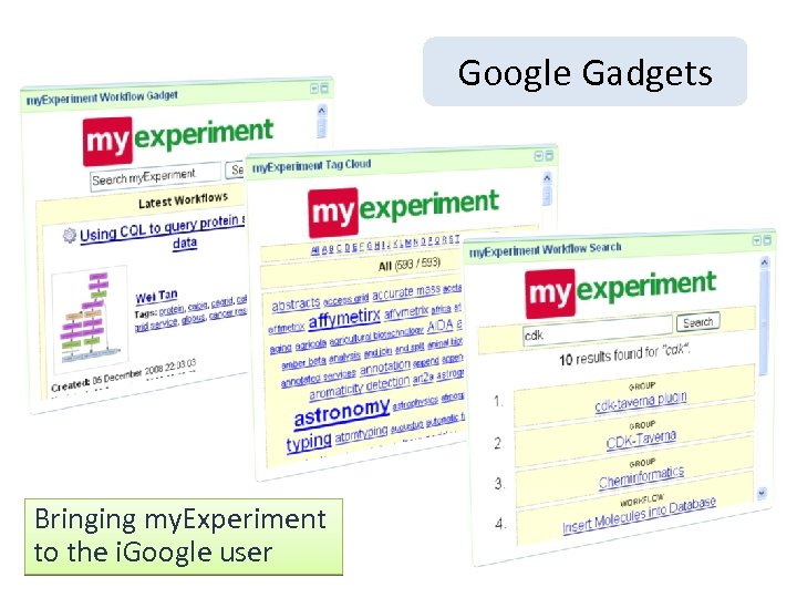 Google Gadgets Bringing my. Experiment to the i. Google user 