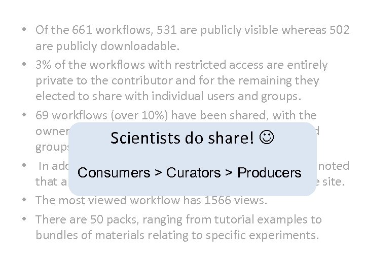  • Of the 661 workflows, 531 are publicly visible whereas 502 are publicly