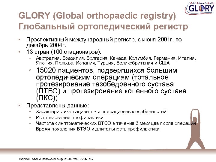 GLORY (Global orthopaedic registry) Глобальный ортопедический регистр • • Проспективный международный регистр, с июня