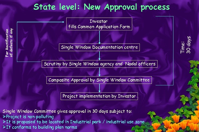 Investor fills Common Application Form Single Window Documentation centre Scrutiny by Single Window agency