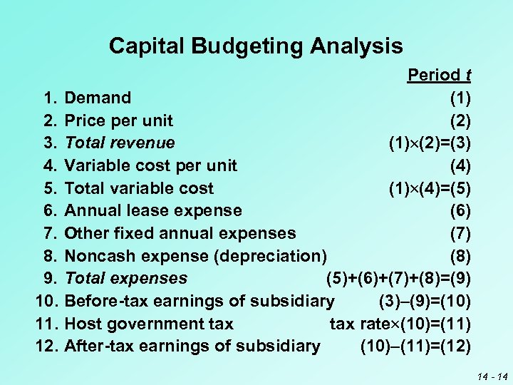 Capital Budgeting Analysis Period t 1. Demand (1) 2. Price per unit (2) 3.