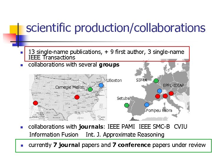 scientific production/collaborations n n 13 single-name publications, + 9 first author, 3 single-name IEEE