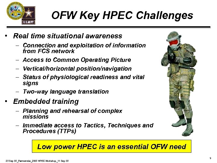 OFW Key HPEC Challenges • Real time situational awareness – Connection and exploitation of