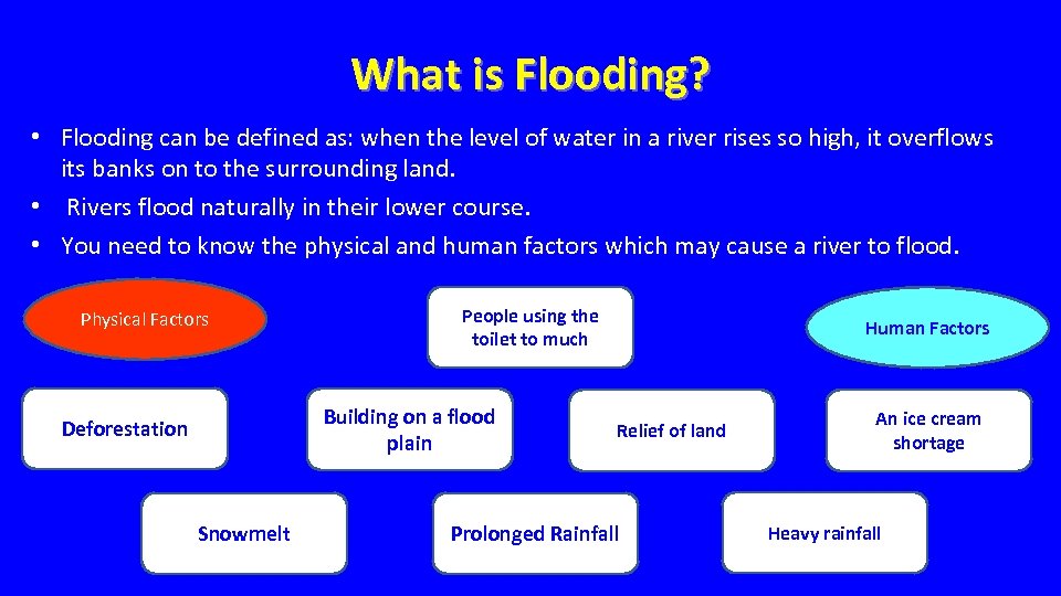 What is Flooding? • Flooding can be defined as: when the level of water