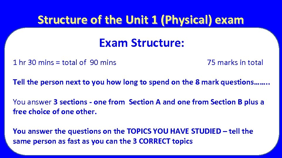 Structure of the Unit 1 (Physical) exam Exam Structure: 1 hr 30 mins =