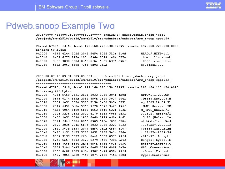 IBM Software Group | Tivoli software Pdweb. snoop Example Two 2005 -08 -07 -13: