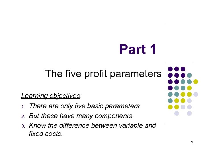 Part 1 The five profit parameters Learning objectives: 1. There are only five basic