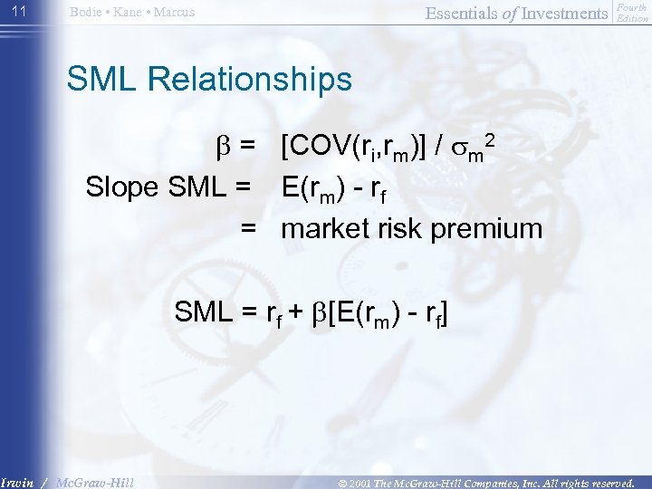 11 Essentials of Investments Bodie • Kane • Marcus Fourth Edition SML Relationships b