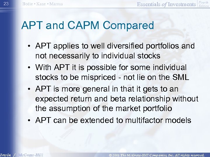 23 Bodie • Kane • Marcus Essentials of Investments Fourth Edition APT and CAPM