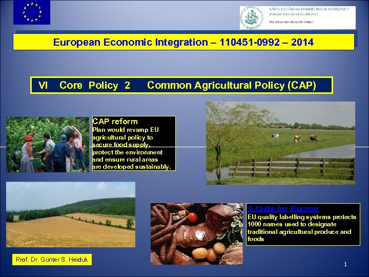 European Economic Integration – 110451 -0992 – 2014 VI Core Policy 2 Common Agricultural