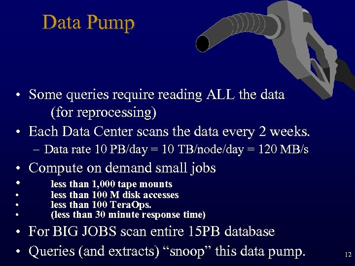 Data Pump • Some queries require reading ALL the data (for reprocessing) • Each