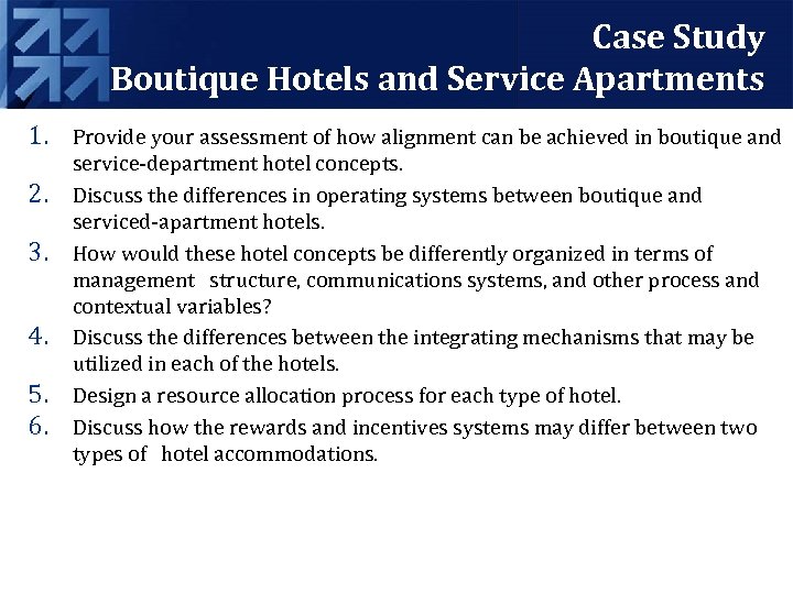 Case Study Boutique Hotels and Service Apartments 1. Provide your assessment of how alignment