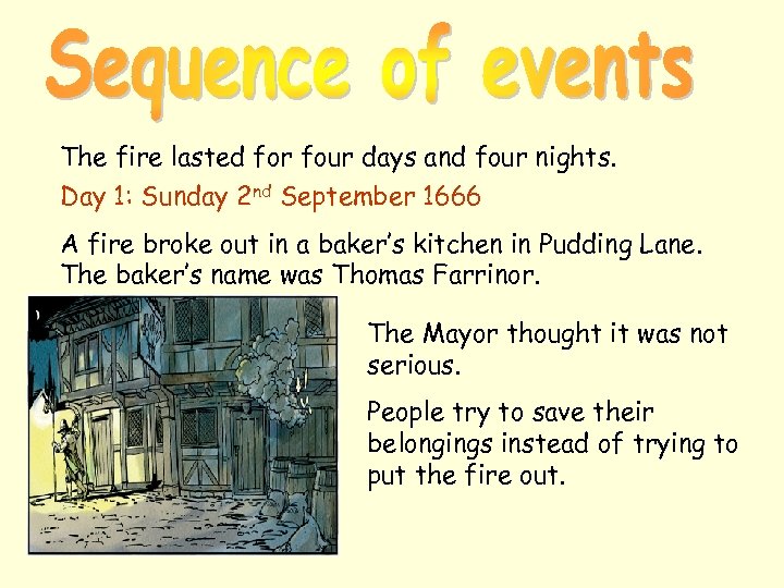 The fire lasted for four days and four nights. Day 1: Sunday 2 nd