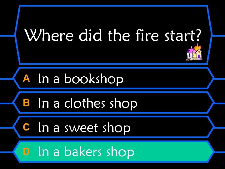 Where did the fire start? A In a bookshop B In a clothes shop