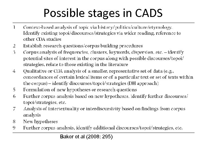 Possible stages in CADS Baker et al (2008: 295) 