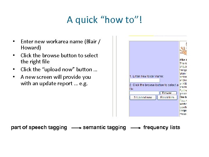 A quick “how to”! • Enter new workarea name (Blair / Howard) • Click