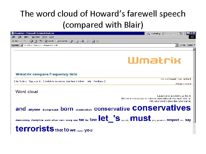 The word cloud of Howard’s farewell speech (compared with Blair) 