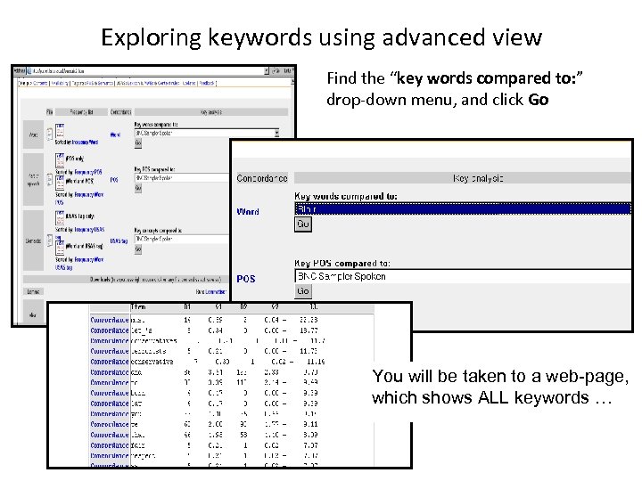 Exploring keywords using advanced view Find the “key words compared to: ” drop-down menu,