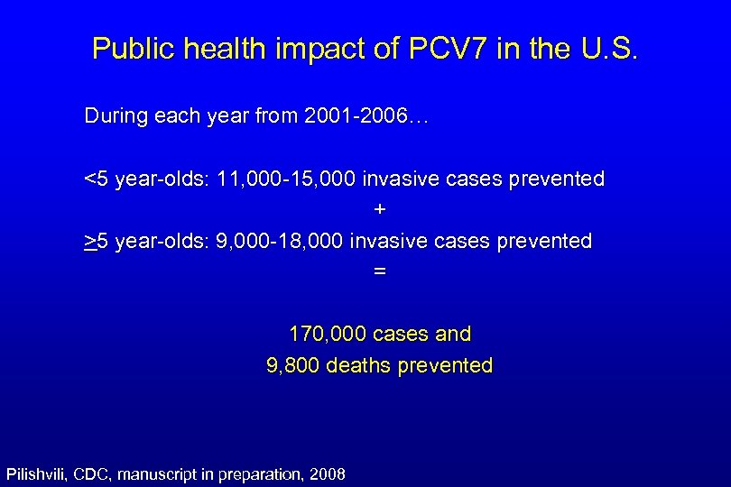 Public health impact of PCV 7 in the U. S. During each year from