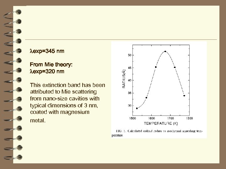  exp=345 nm From Mie theory: exp=320 nm This extinction band has been attributed