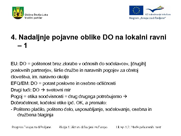 Občina Škofja Loka Vodilni partner 4. Nadaljnje pojavne oblike DO na lokalni ravni –