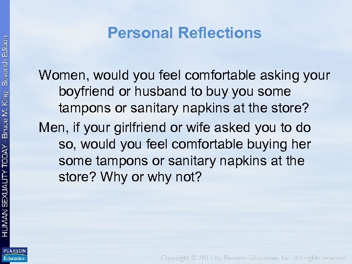 Personal Reflections Women, would you feel comfortable asking your boyfriend or husband to buy