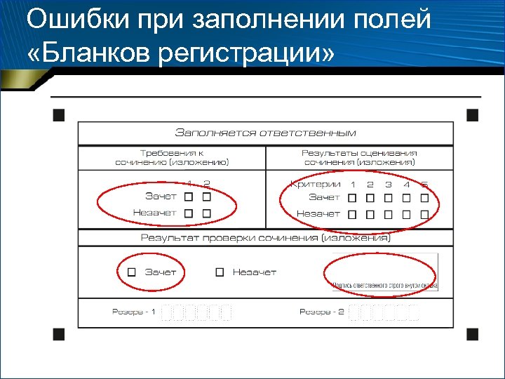 Ошибки при заполнении полей «Бланков регистрации» 