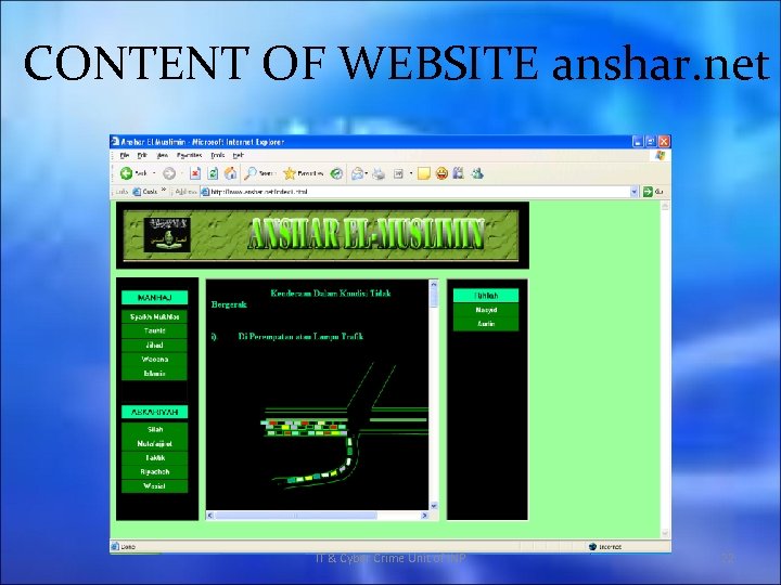 CONTENT OF WEBSITE anshar. net IT & Cyber Crime Unit of INP 22 