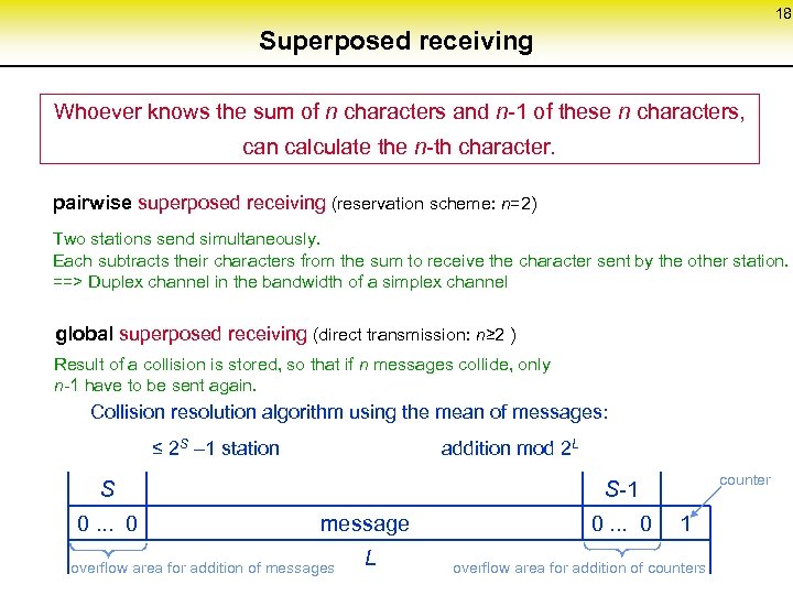 18 Superposed receiving Whoever knows the sum of n characters and n-1 of these