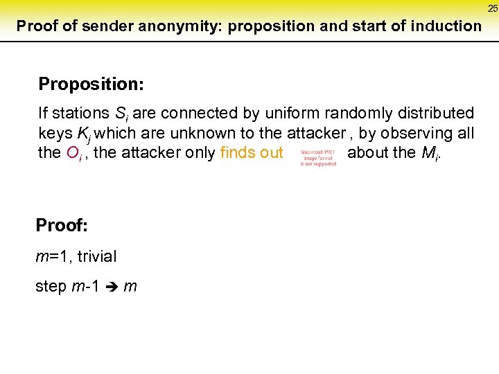 25 Proof of sender anonymity: proposition and start of induction Proposition: If stations Si