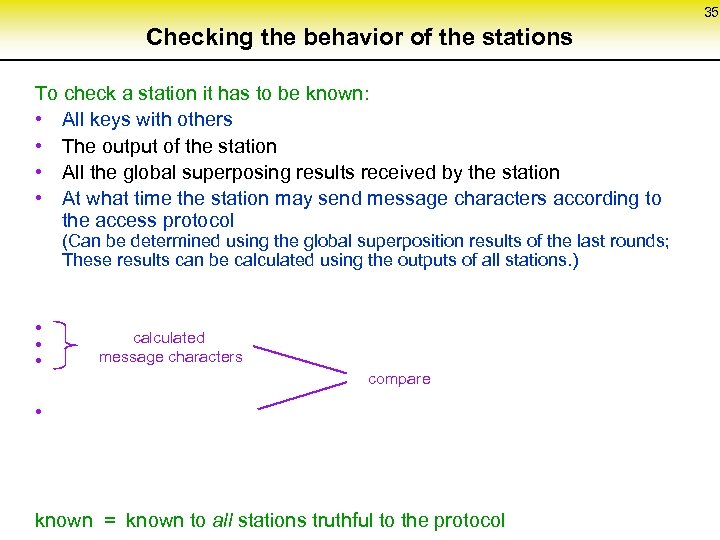 35 Checking the behavior of the stations To check a station it has to