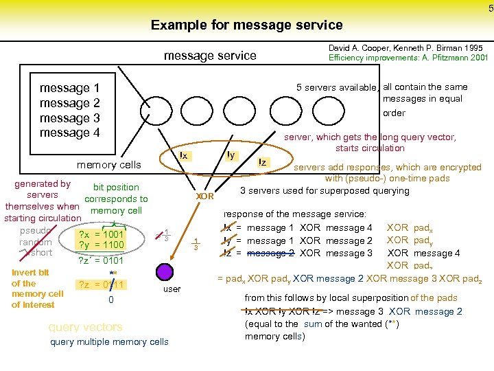 5 Example for message service David A. Cooper, Kenneth P. Birman 1995 Efficiency improvements:
