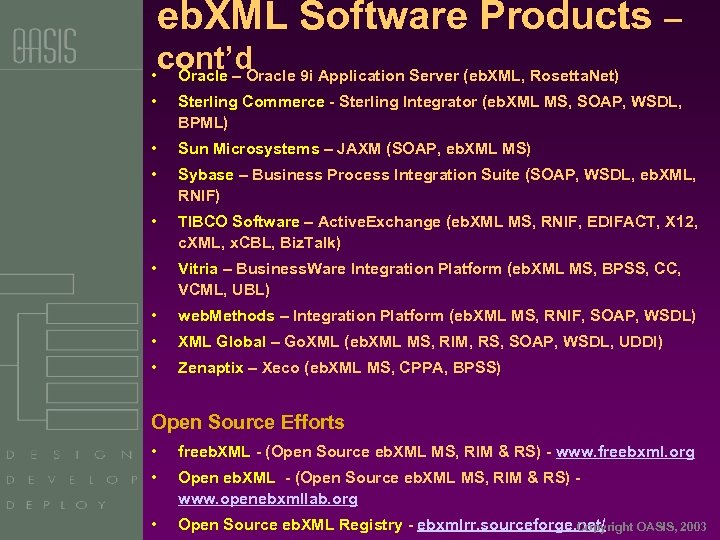 eb. XML Software Products – • cont’d Oracle – Oracle 9 i Application Server