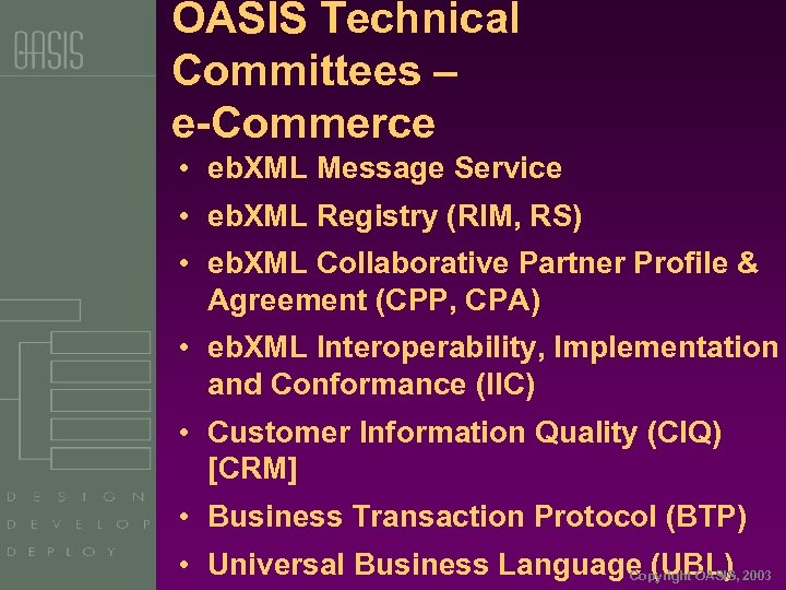 OASIS Technical Committees – e-Commerce • eb. XML Message Service • eb. XML Registry