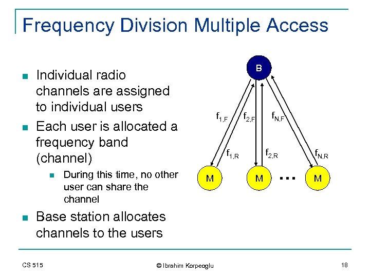 Frequency Division Multiple Access n n Individual radio channels are assigned to individual users