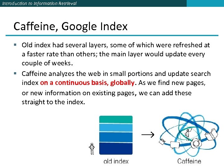 Introduction to Information Retrieval Caffeine, Google Index § Old index had several layers, some